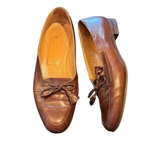 Ralph Lauren Made in Italy Brown Leather Tassel Slip On Loafers Shoes Women's 7